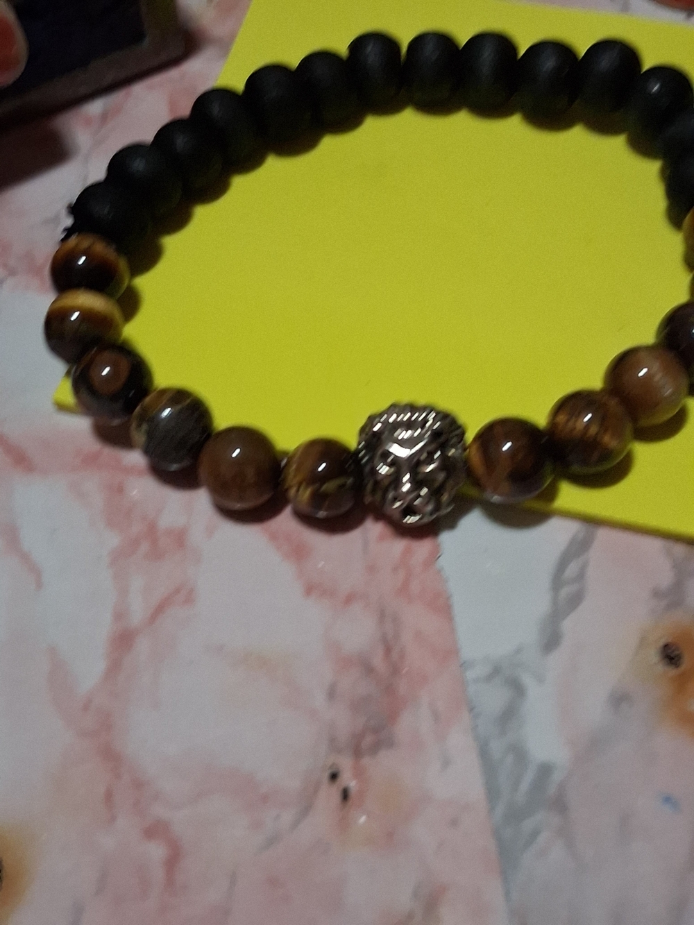 Men's Tiger Eye and Black Bead Lion Bracelet